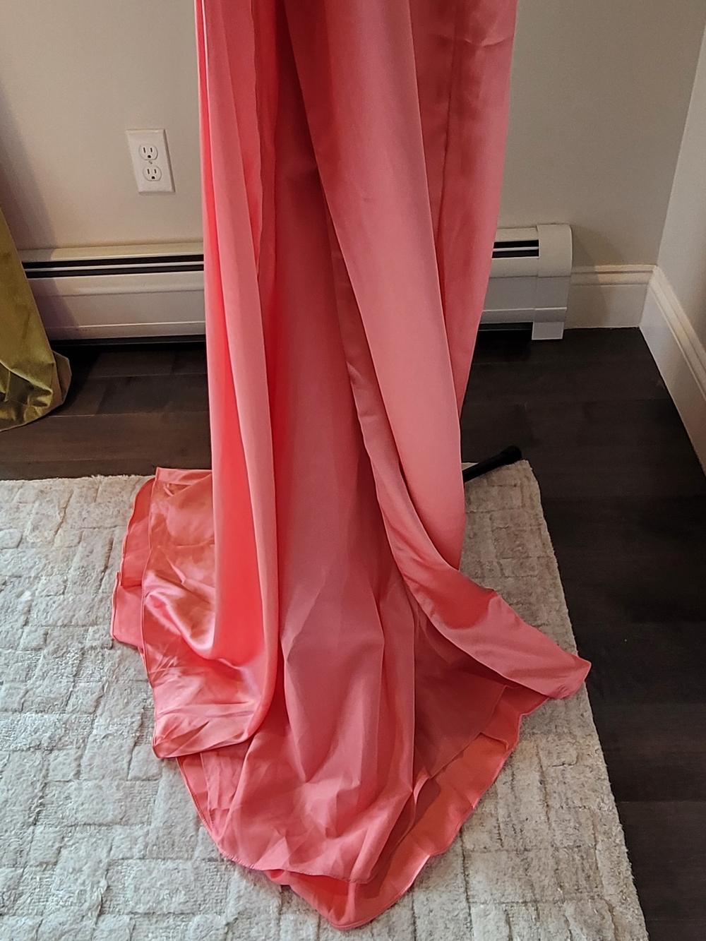 NWT WEAR YOUR LOVE Coral Satin Corseted Formal Gown High Slit Size 22 - Picture 5 of 16